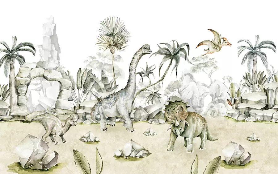 Fototapete Die Welt der Dinosaurier im Aquarellstil w00847