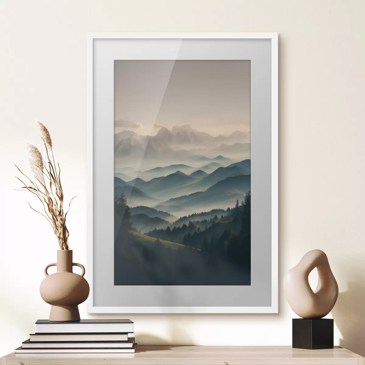 Poster Berge zerfließen im Nebel f39596