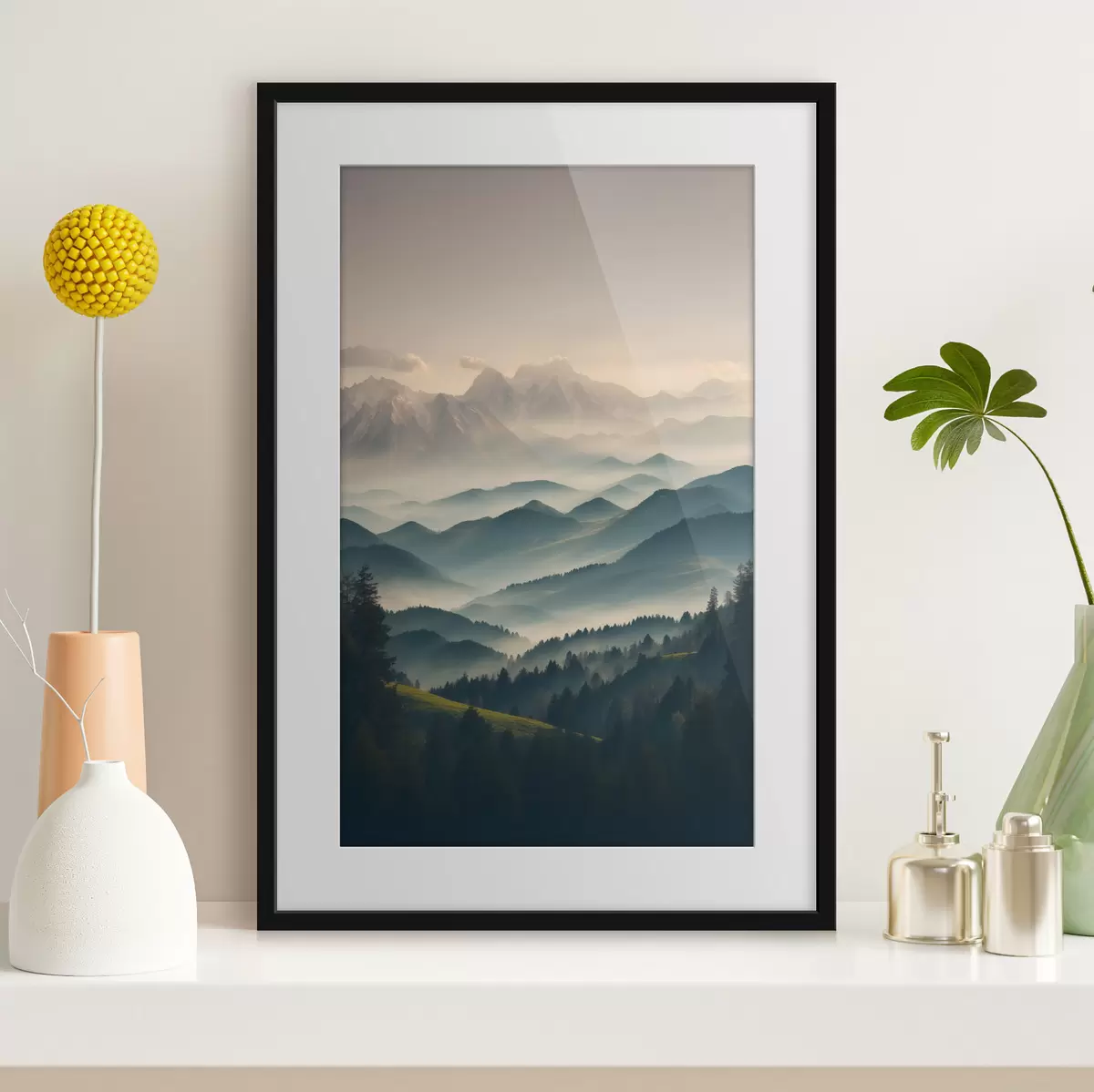Poster Berge zerfließen im Nebel f39596