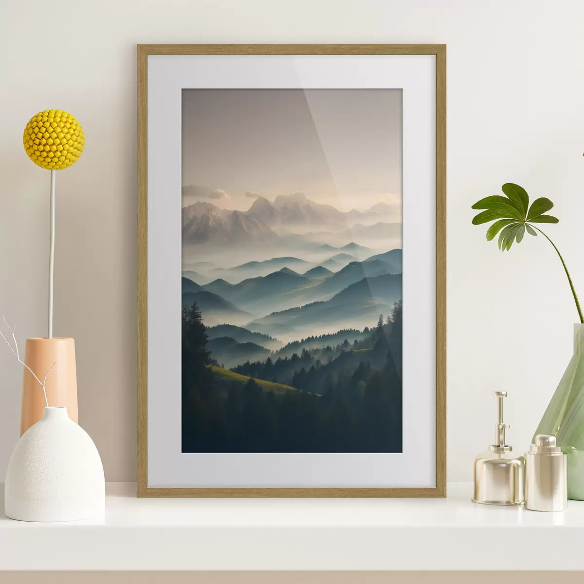 Poster Berge zerfließen im Nebel f39596