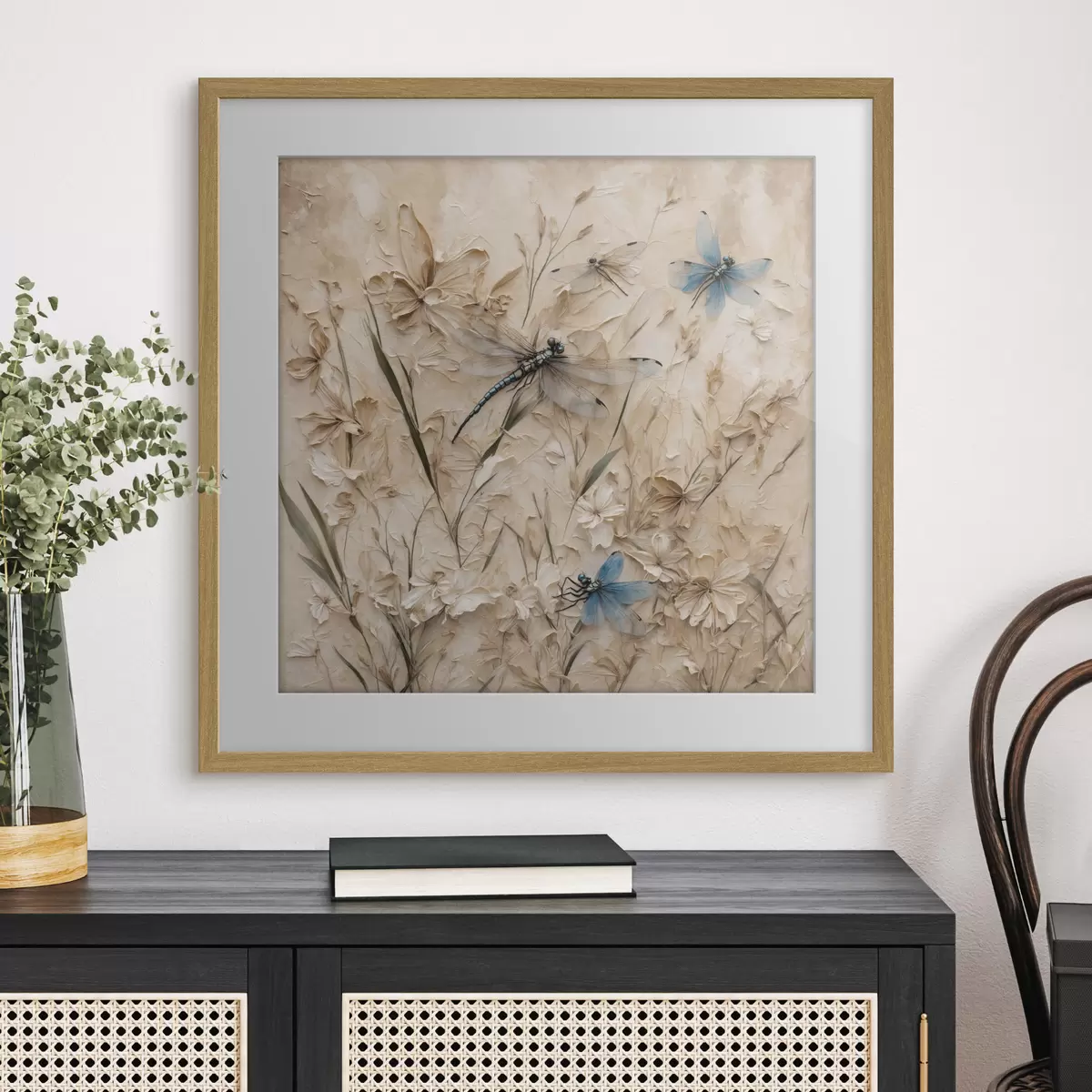 Poster Libellen auf abstraktem beigem Hintergrund f39600