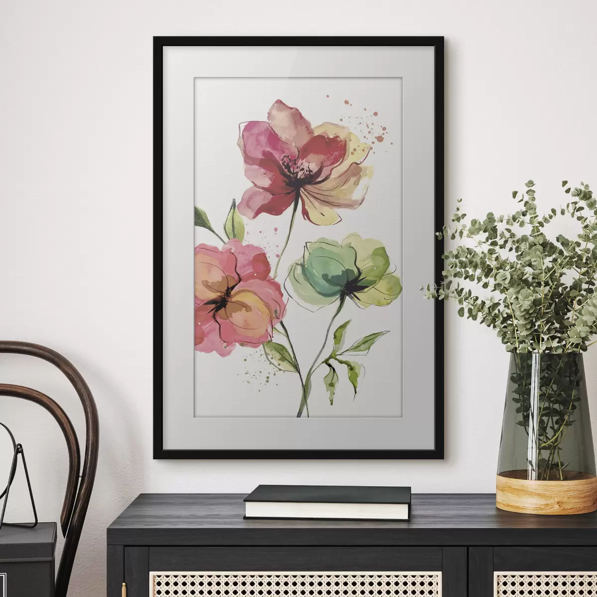 Poster Aquarellblumen mit Farbspritzern f39769