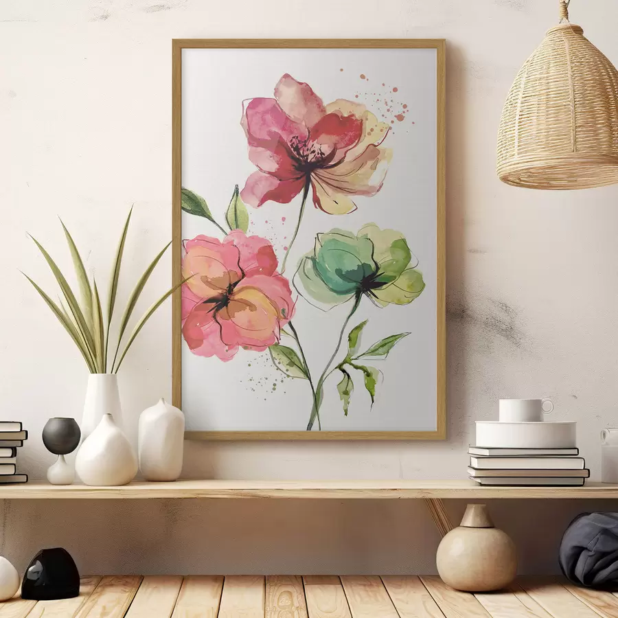 Fototapete Aquarellblumen mit Farbspritzern f39769