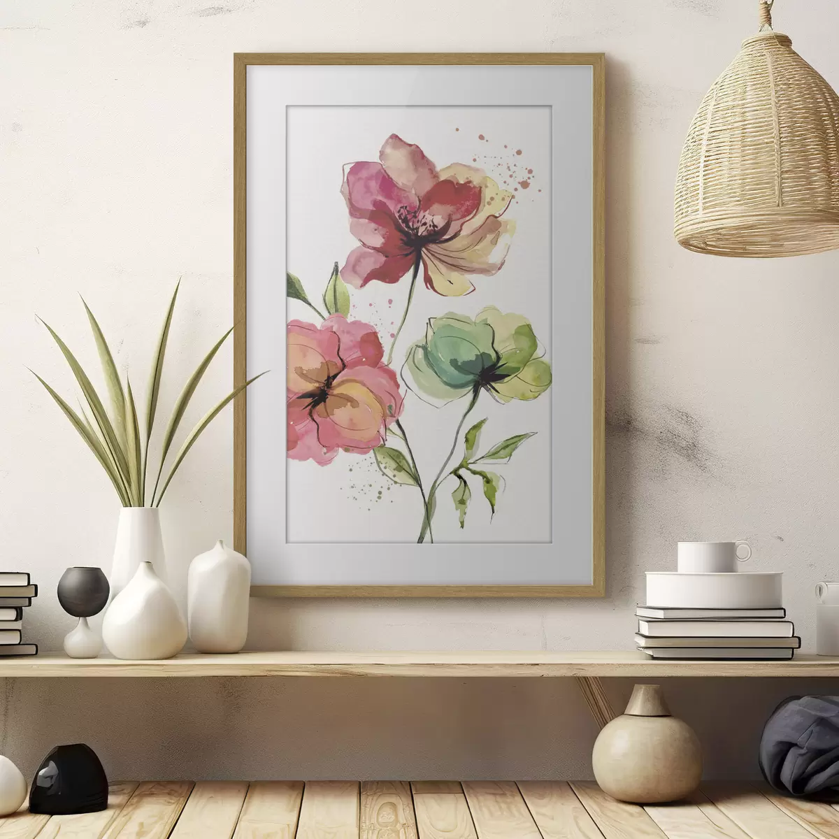 Poster Aquarellblumen mit Farbspritzern f39769