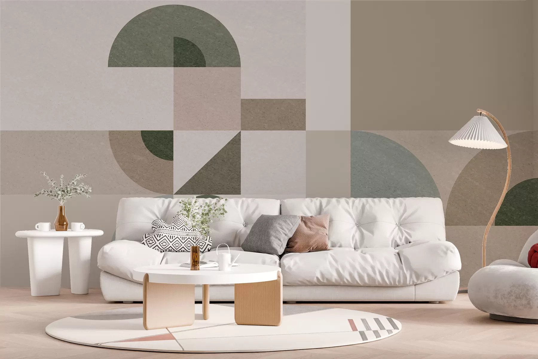 Fototapete Abstrakte strukturierte Geometrie im Art-Deco-Stil in Beige-, Braun- und Grüntönen w08049