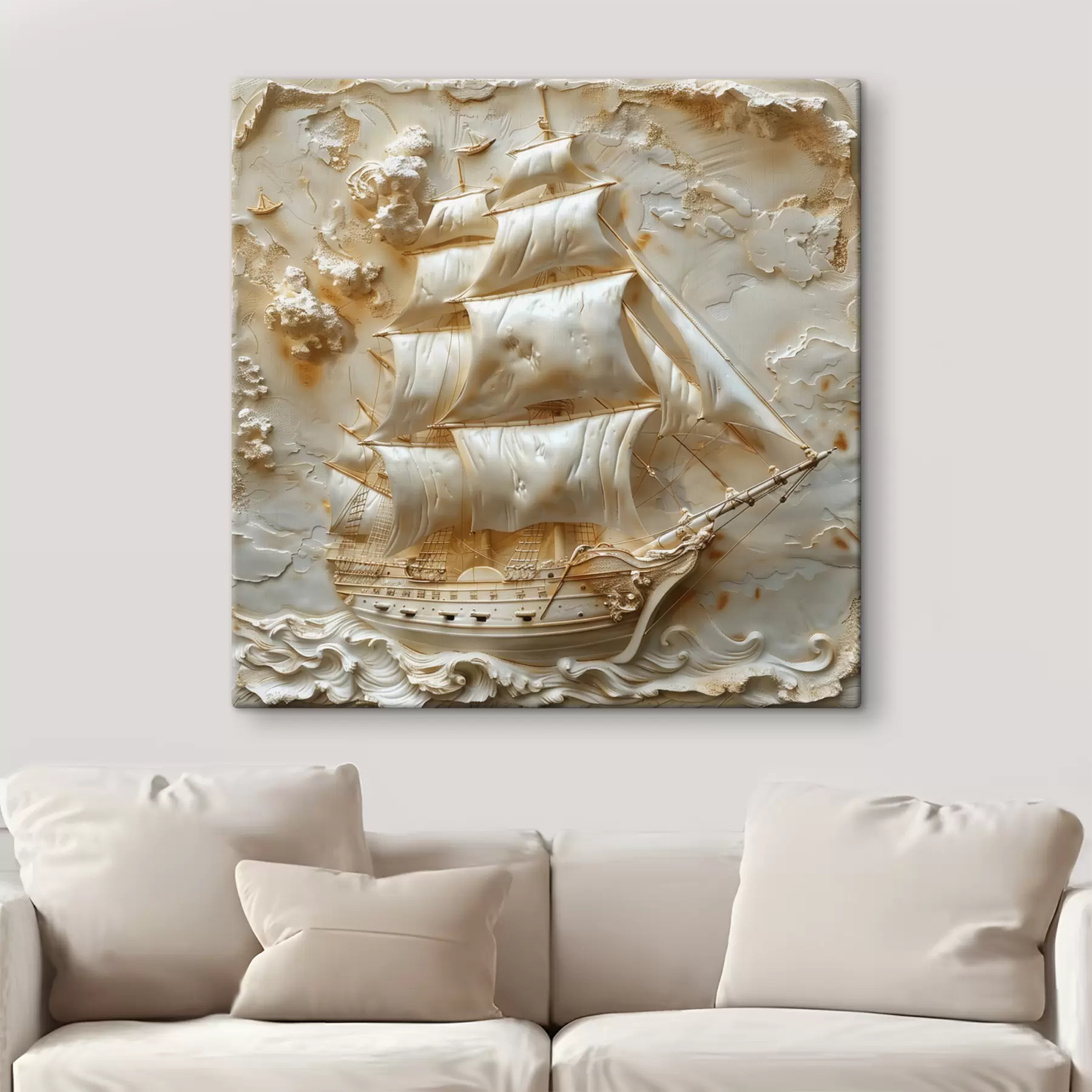 Fototapete Flachrelief eines Schiffes, das auf dem Meer segelt s39757