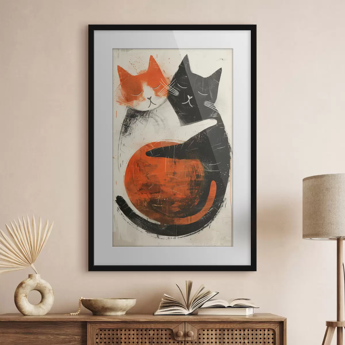 Poster Minimalistische Tuscheillustration von zwei süßen Katzen f39725