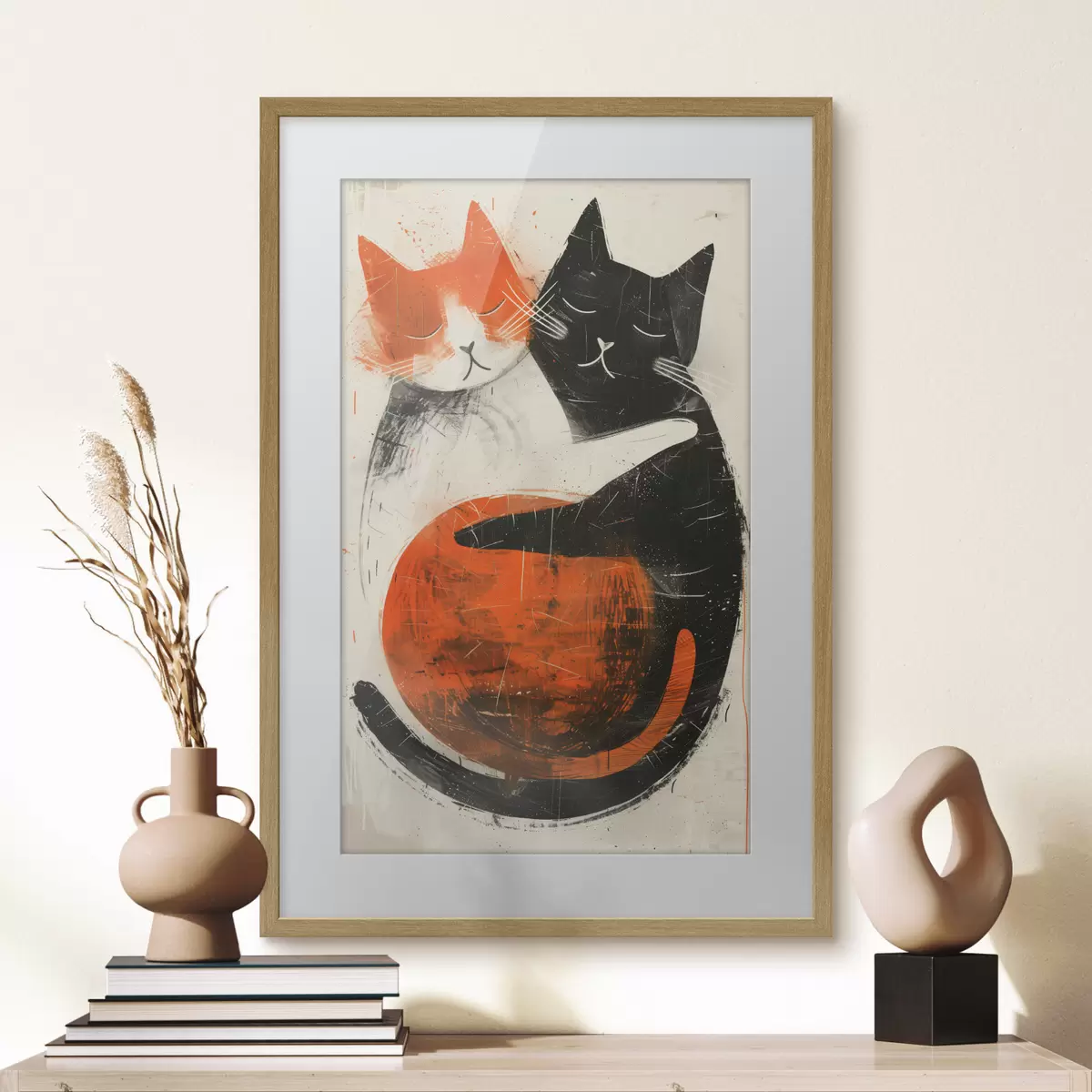 Poster Minimalistische Tuscheillustration von zwei süßen Katzen f39725