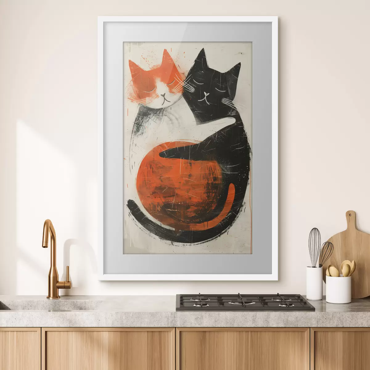 Poster Minimalistische Tuscheillustration von zwei süßen Katzen f39725