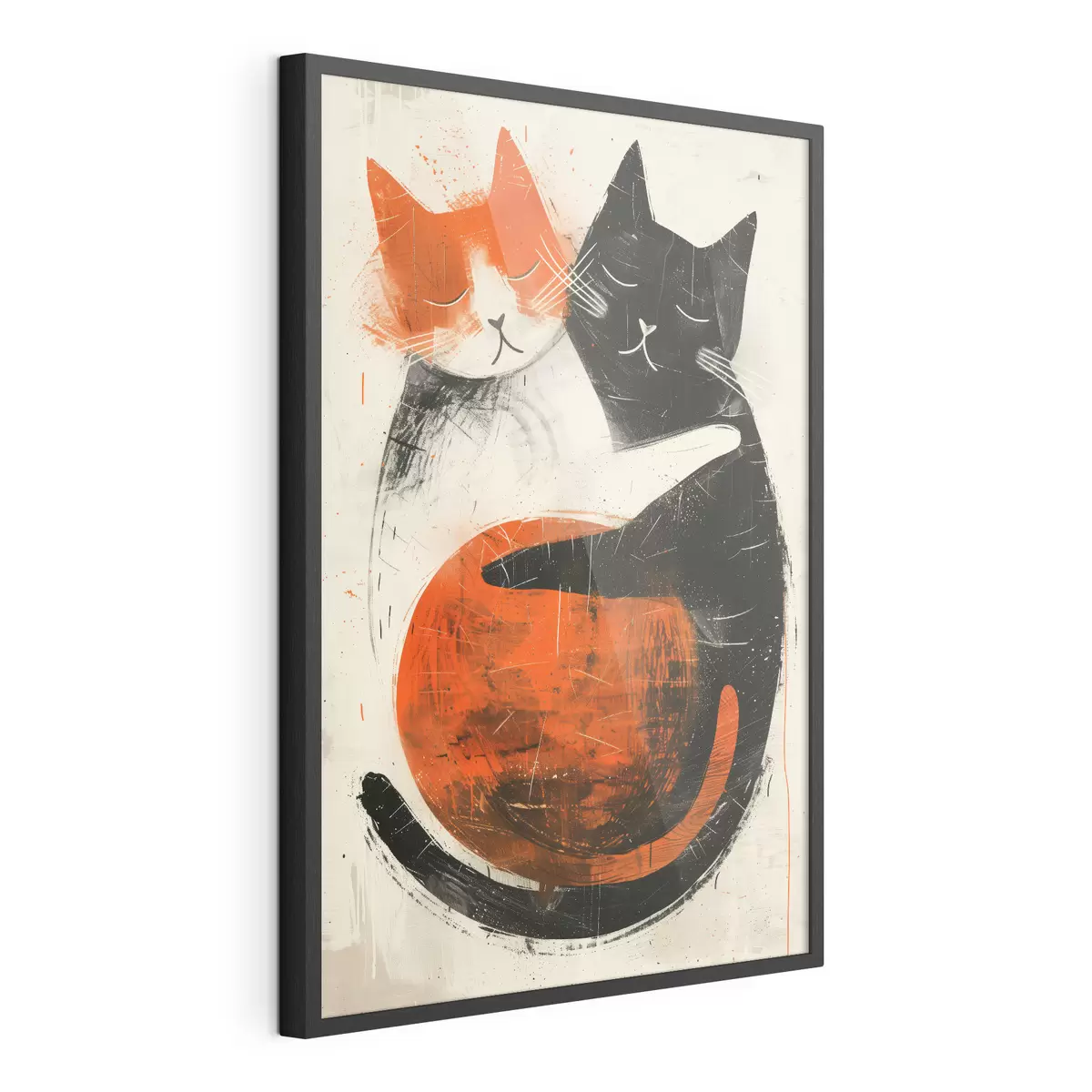 Poster Minimalistische Tuscheillustration von zwei süßen Katzen f39725