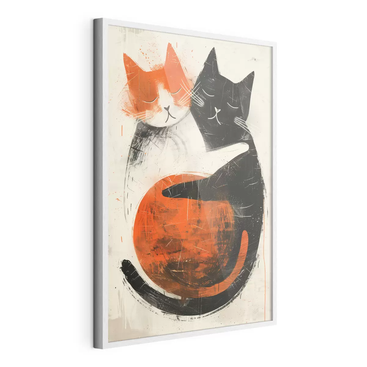 Poster Minimalistische Tuscheillustration von zwei süßen Katzen f39725