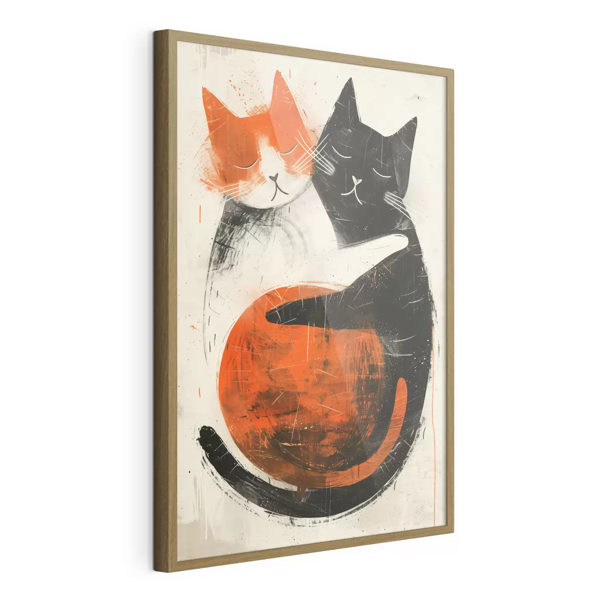 Poster Minimalistische Tuscheillustration von zwei süßen Katzen f39725