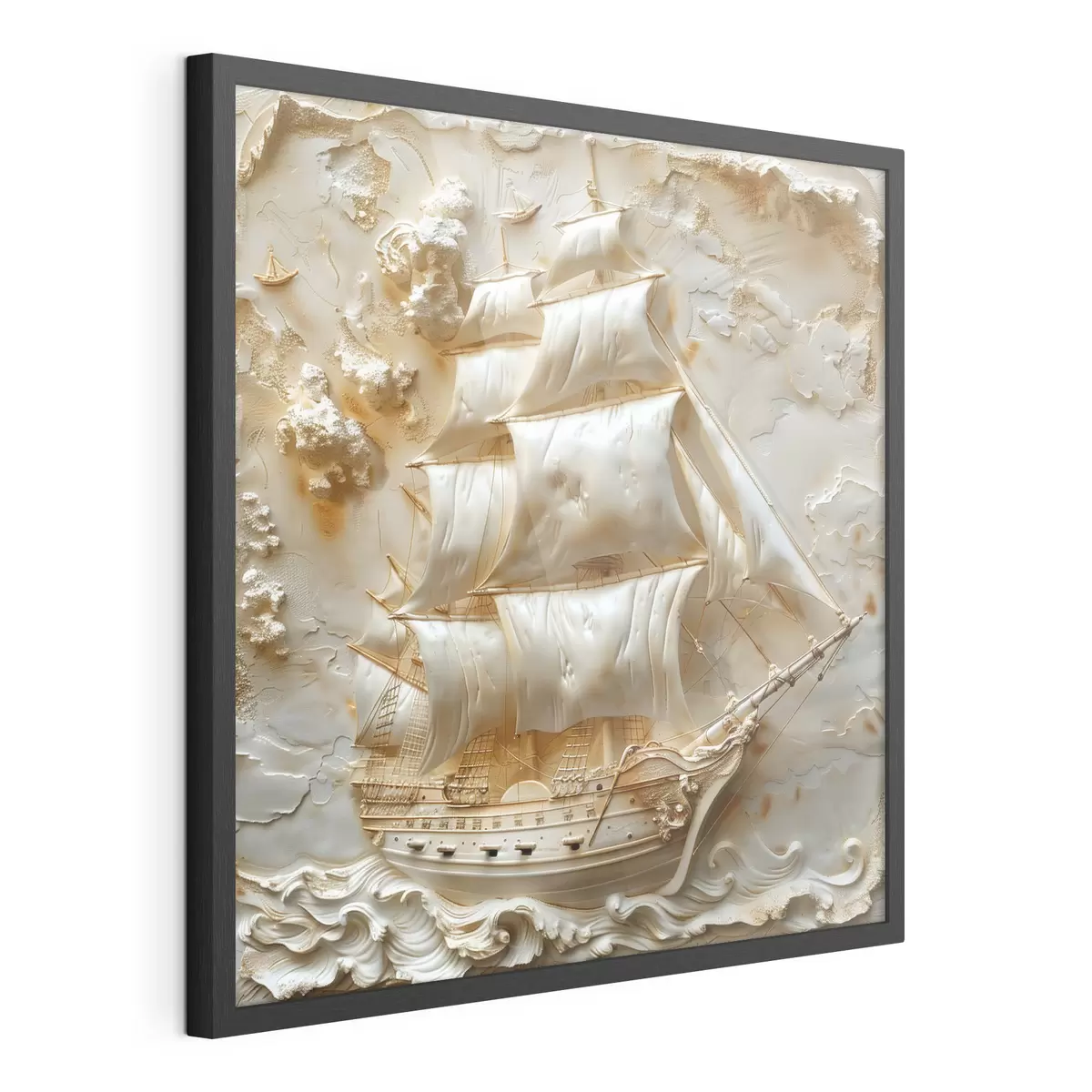 Poster Flachrelief eines Schiffes, das auf dem Meer segelt f39757