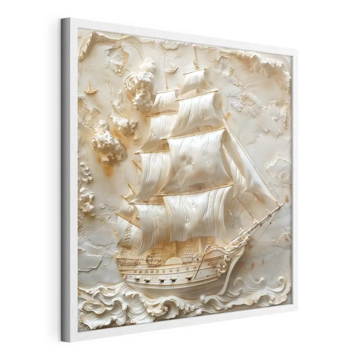 Poster Flachrelief eines Schiffes, das auf dem Meer segelt f39757
