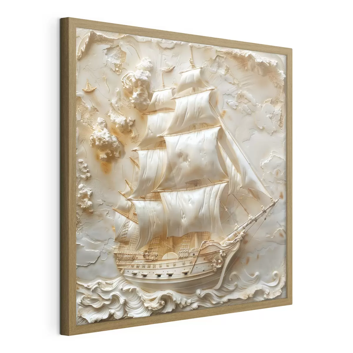 Poster Flachrelief eines Schiffes, das auf dem Meer segelt f39757