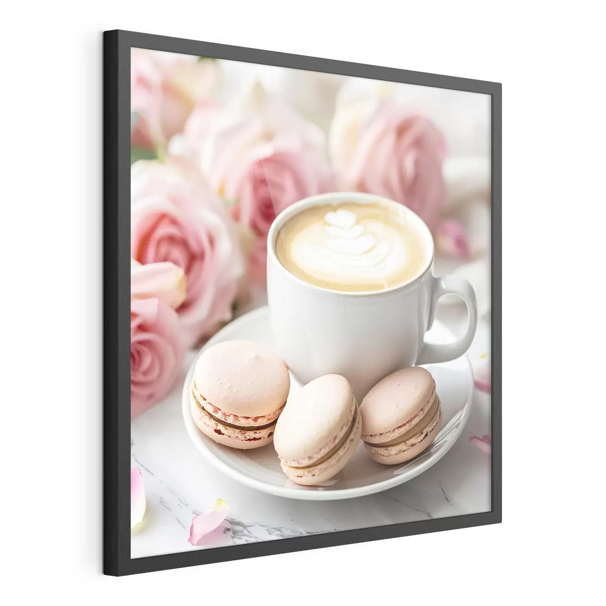 Poster Eine Tasse Kaffee auf einem zarten floralen Hintergrund f39232