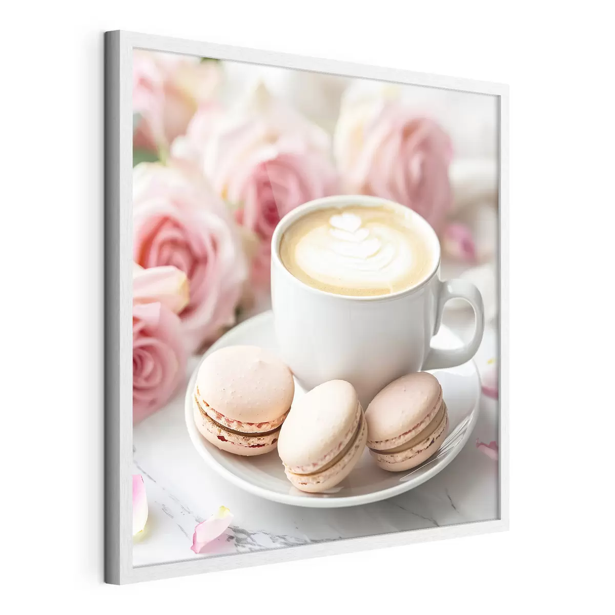 Poster Eine Tasse Kaffee auf einem zarten floralen Hintergrund f39232