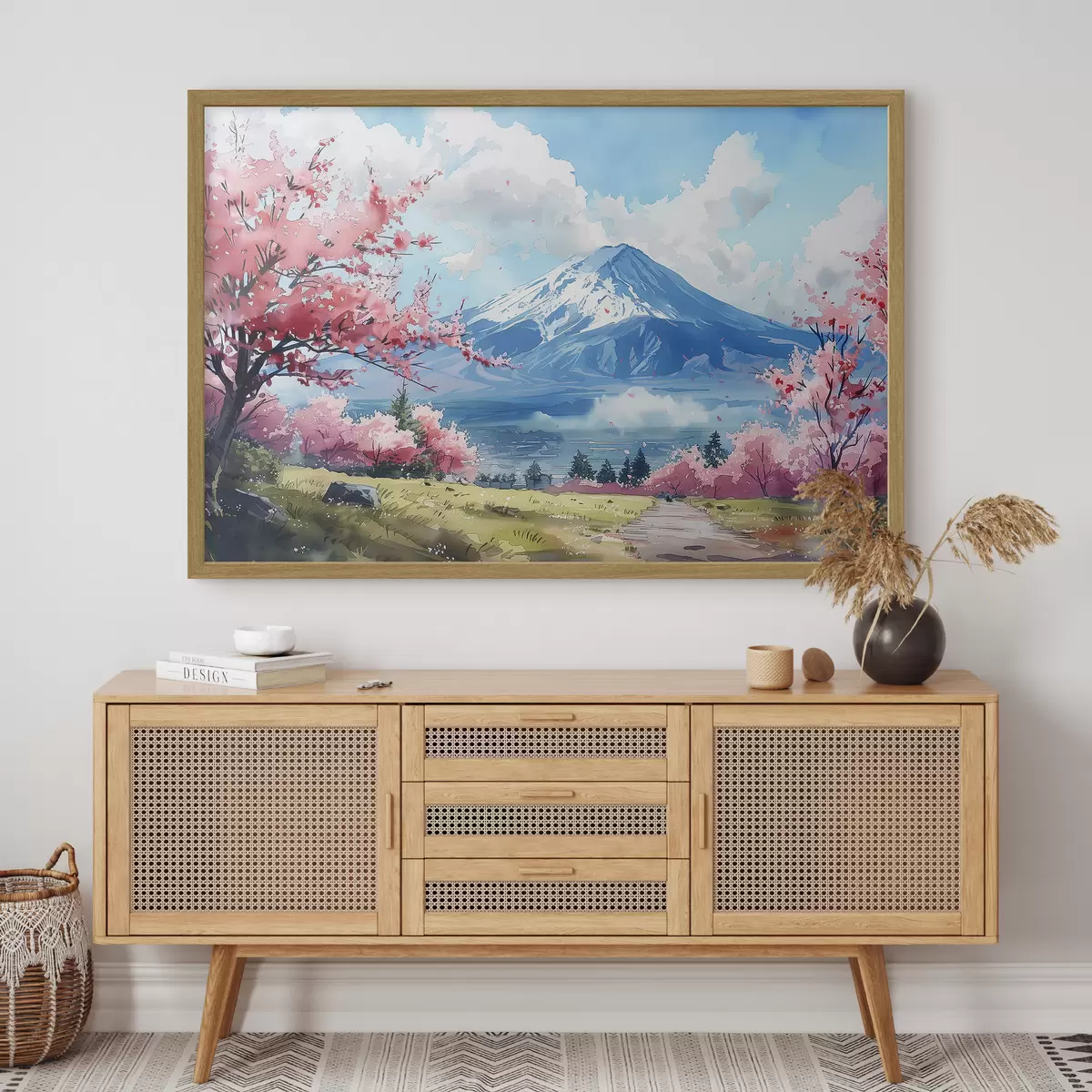 Poster Berg Fuji Landschaft, Frühling blühende Natur, Kirschbäume, japanisch f39777