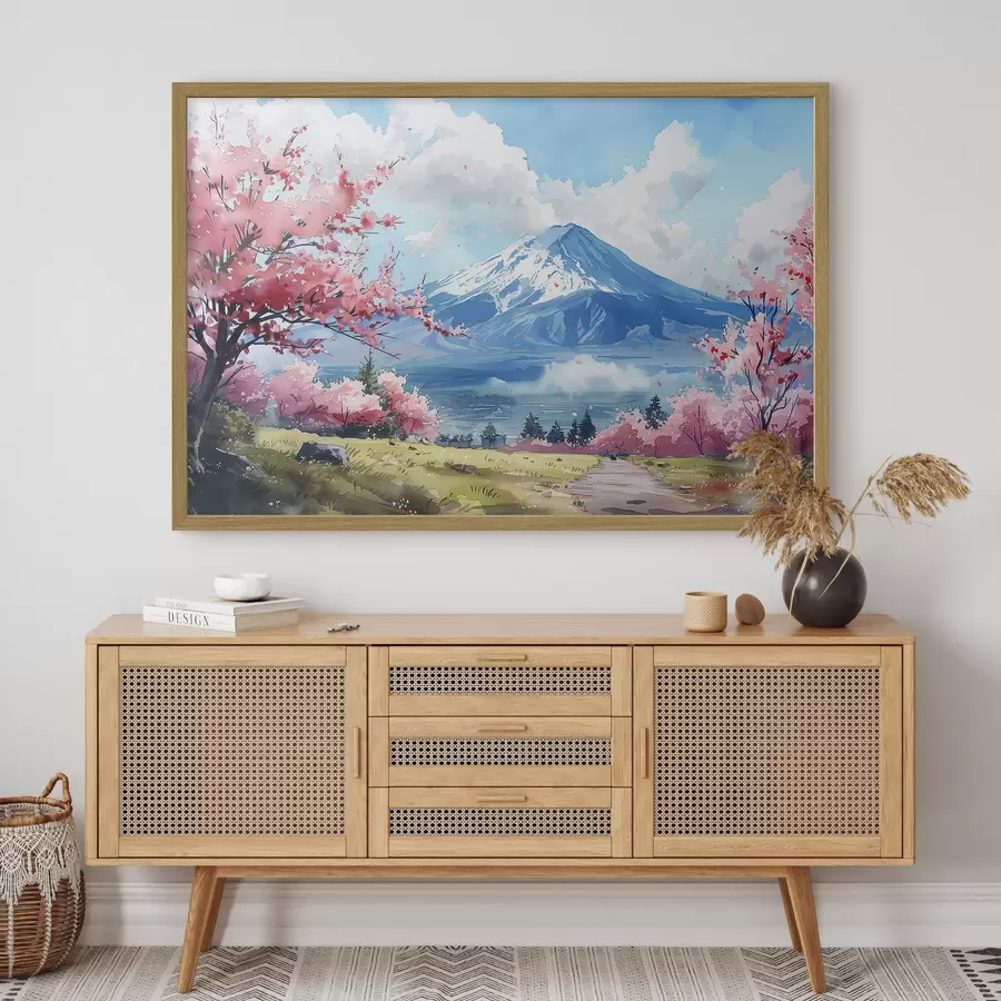 Fototapete Berg Fuji Landschaft, Frühling blühende Natur, Kirschbäume, japanisch f39777