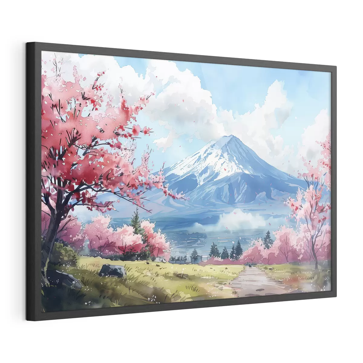 Poster Berg Fuji Landschaft, Frühling blühende Natur, Kirschbäume, japanisch f39777