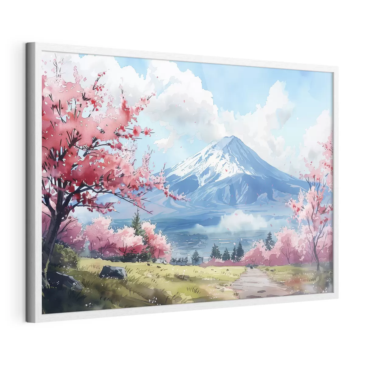 Poster Berg Fuji Landschaft, Frühling blühende Natur, Kirschbäume, japanisch f39777