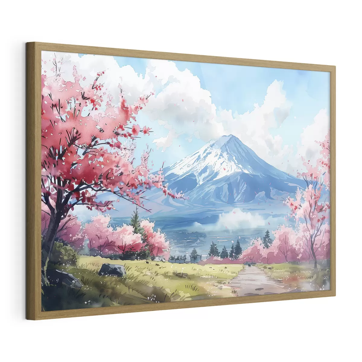 Poster Berg Fuji Landschaft, Frühling blühende Natur, Kirschbäume, japanisch f39777