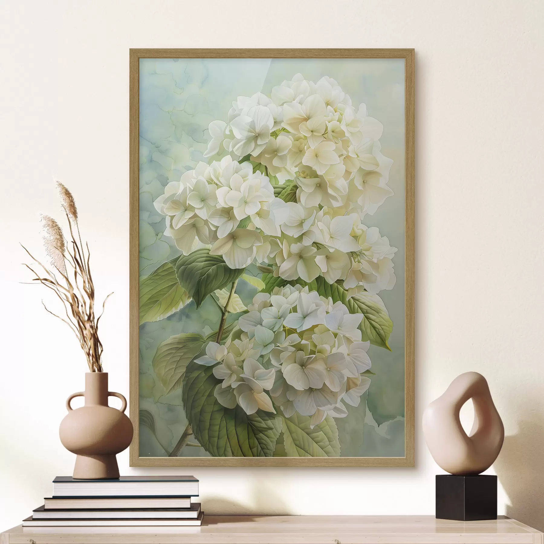 Fototapete Hortensienblüte, Blumen, sanfte Naturfarben, Aquarellzeichnung f39782