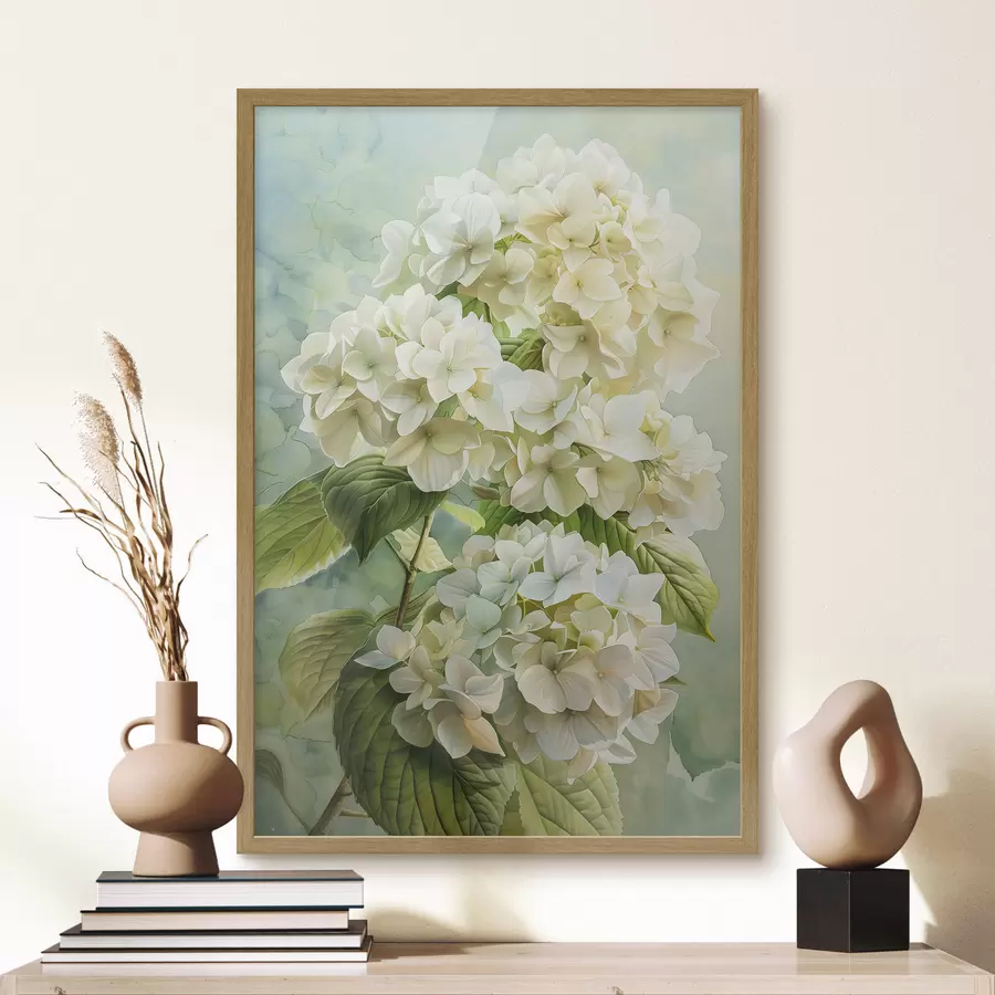 Fototapete Hortensienblüte, Blumen, sanfte Naturfarben, Aquarellzeichnung f39782