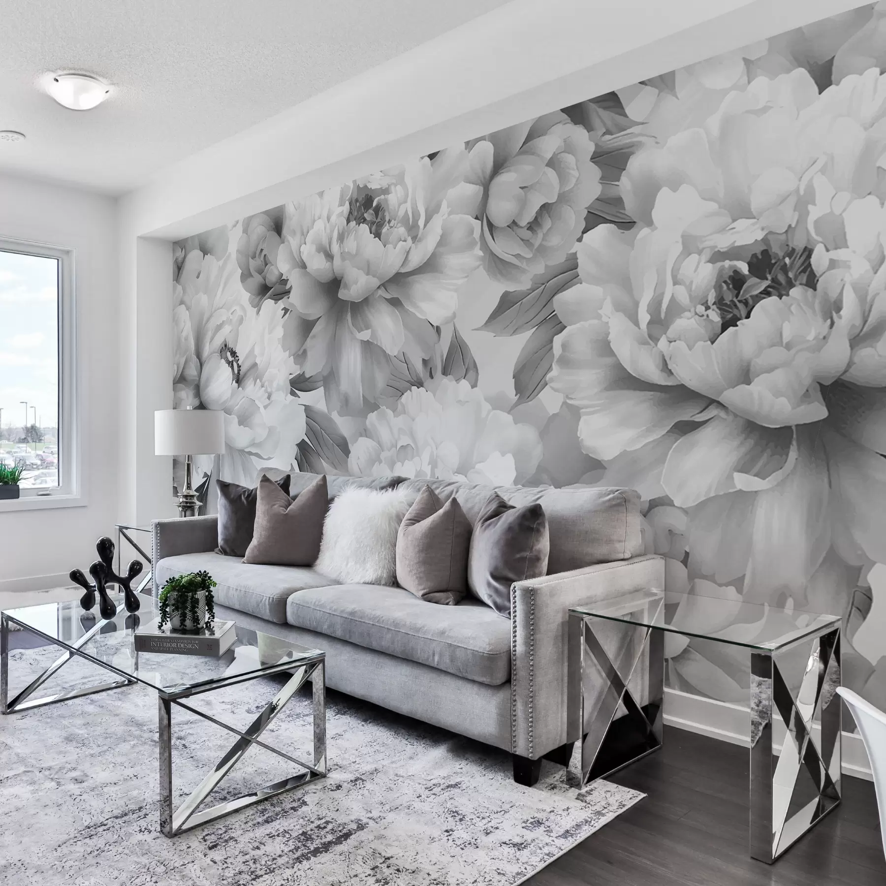 Fototapete Schwarze und weiße Pfingstrosen w08068