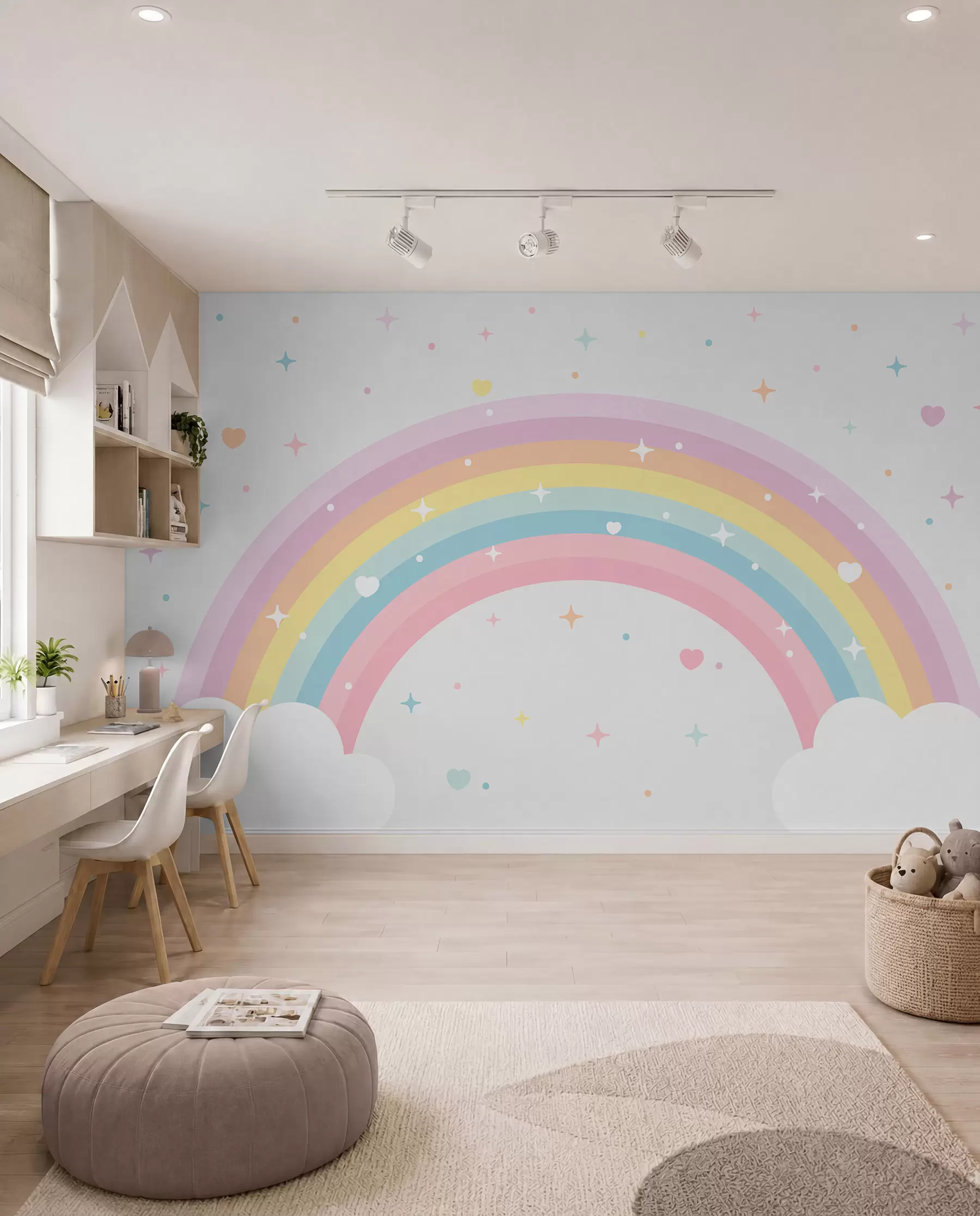 Fototapete Regenbogen, Herzen und Sterne w08109