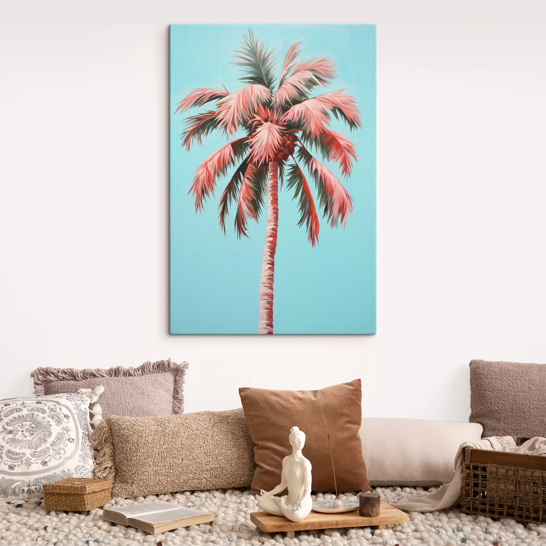 Fototapete Rosa Palme auf blauem Ölgemälde s39830