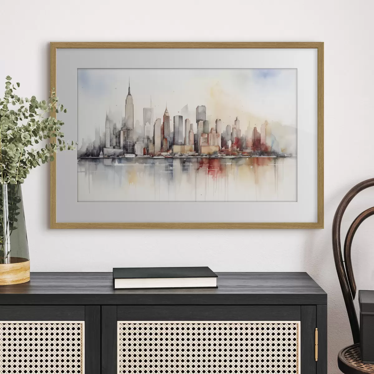 Poster Blick auf New York City, Gebäudesilhouetten, Aquarell f39828