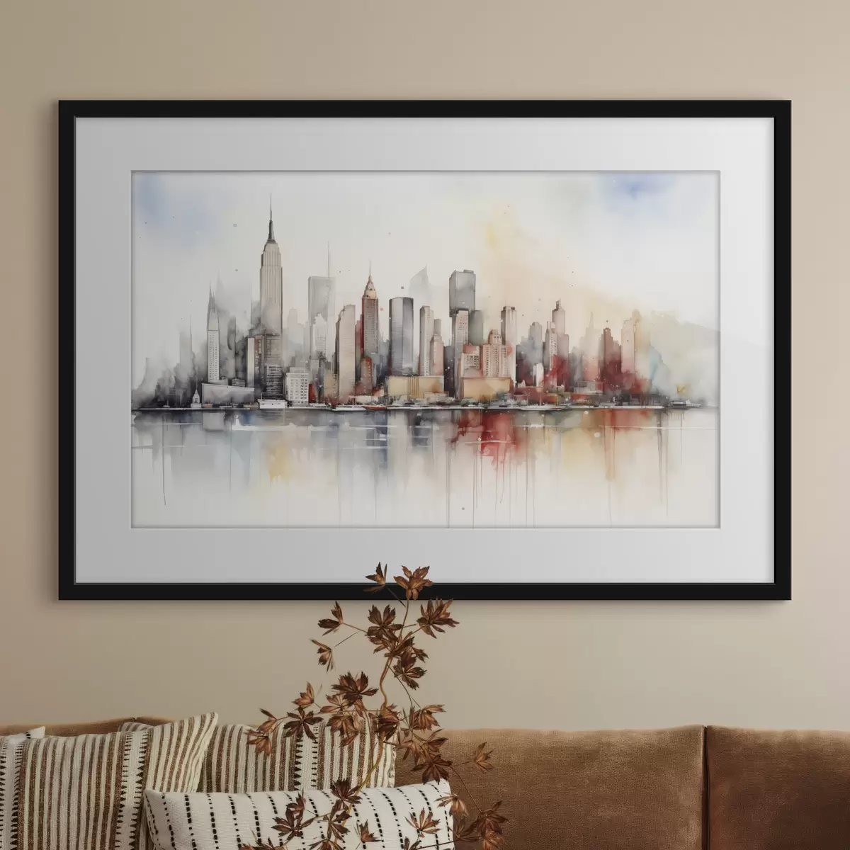 Poster Blick auf New York City, Gebäudesilhouetten, Aquarell f39828