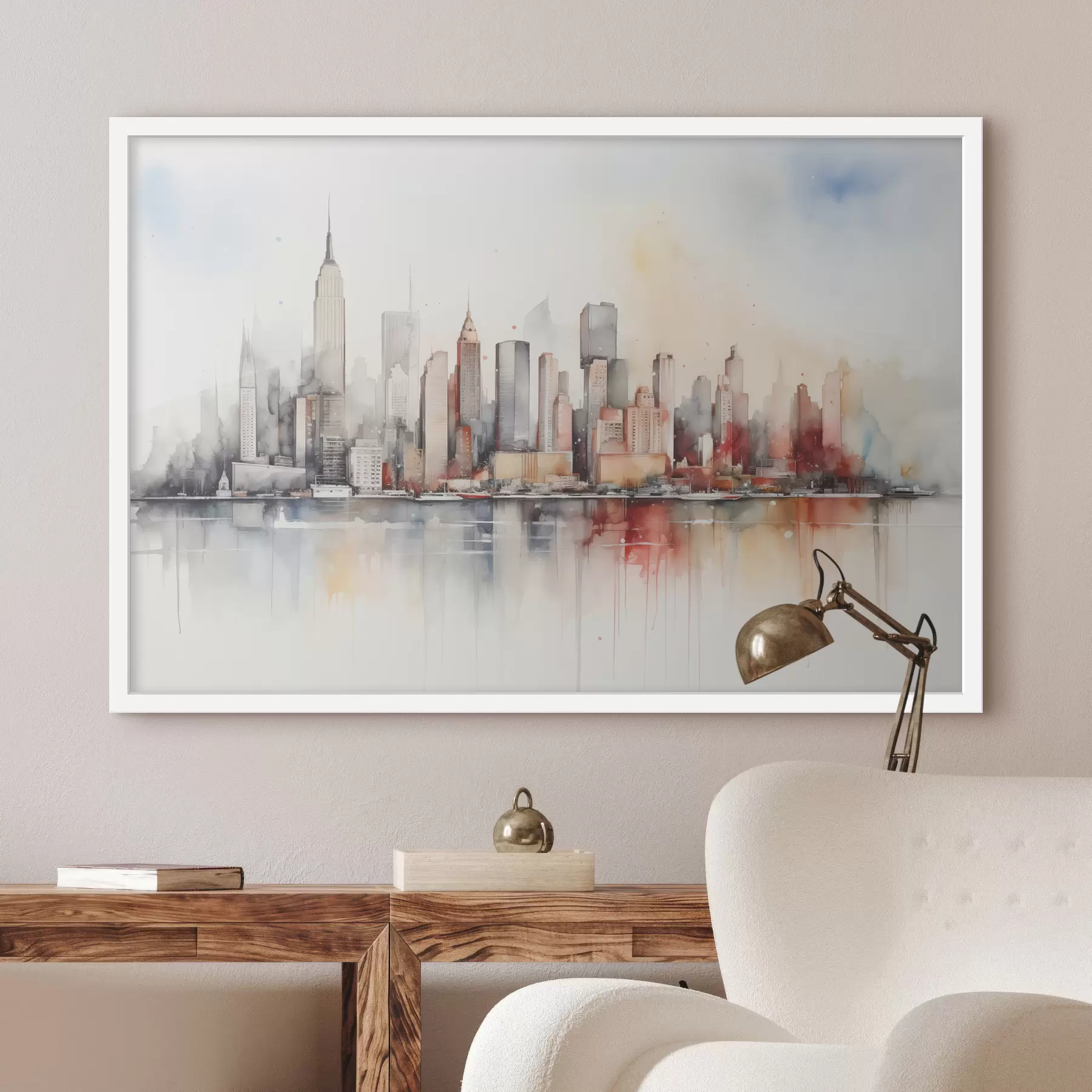 Fototapete Blick auf New York City, Gebäudesilhouetten, Aquarell f39828