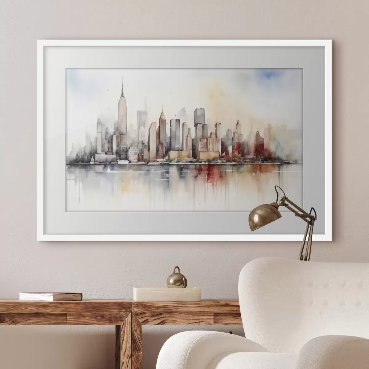 Poster Blick auf New York City, Gebäudesilhouetten, Aquarell f39828