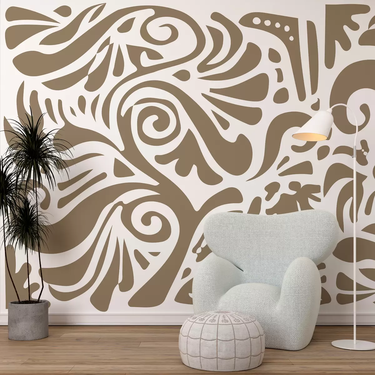 Fototapete Sand abstrakte Kunst Tapete große Blumenmuster im Boho-Stil w08139