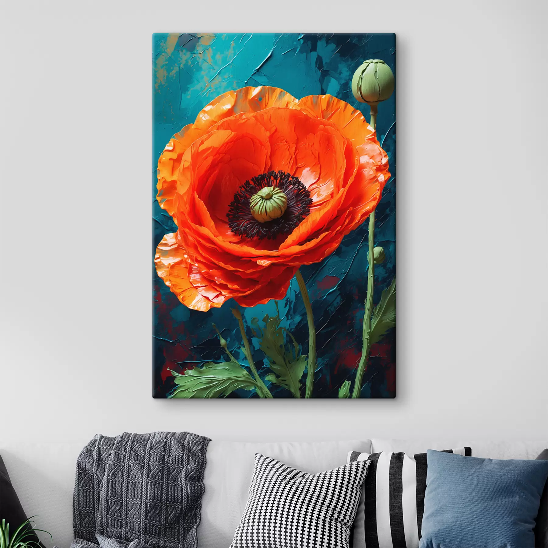 Fototapete Nahaufnahme Mohn auf blauem Hintergrund s39846