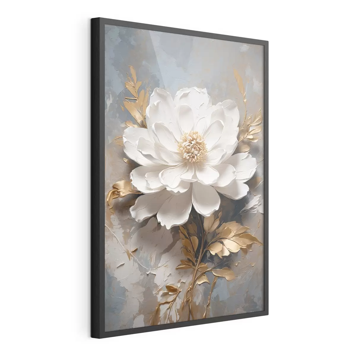 Poster Weiße Blume mit  Stielen auf abstraktem Hintergrund f39865
