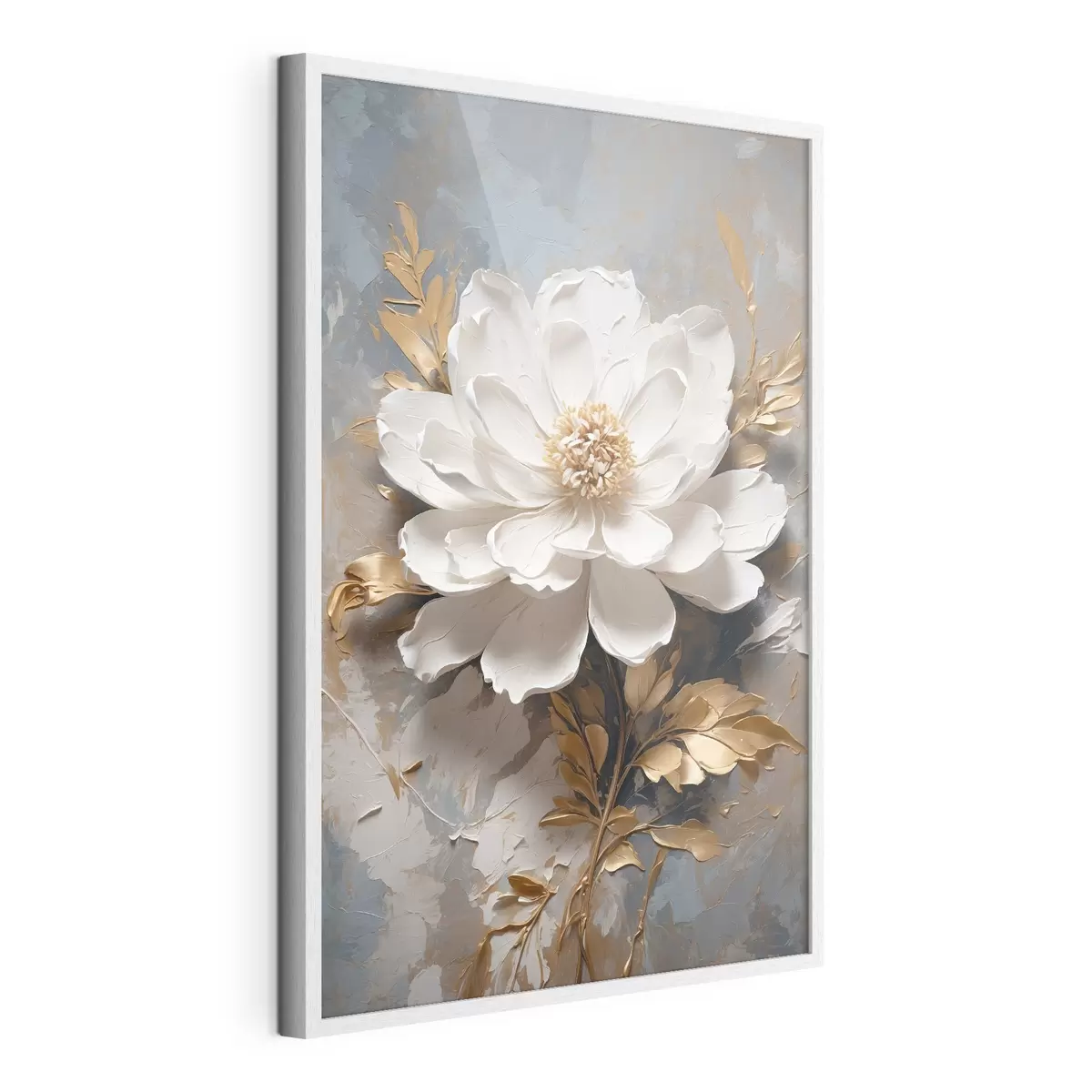 Poster Weiße Blume mit  Stielen auf abstraktem Hintergrund f39865