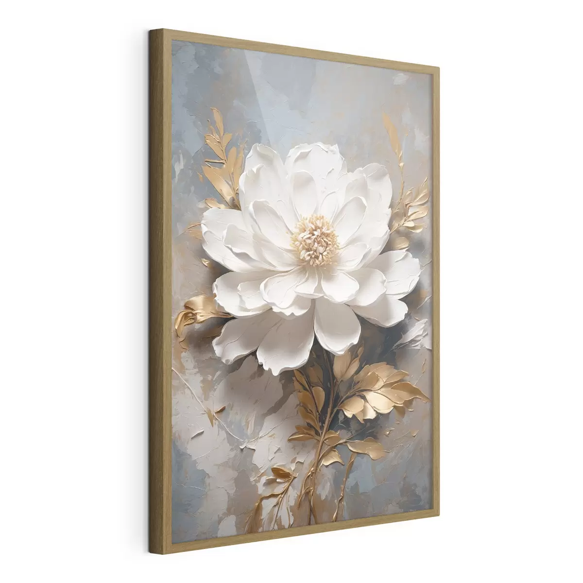 Poster Weiße Blume mit  Stielen auf abstraktem Hintergrund f39865