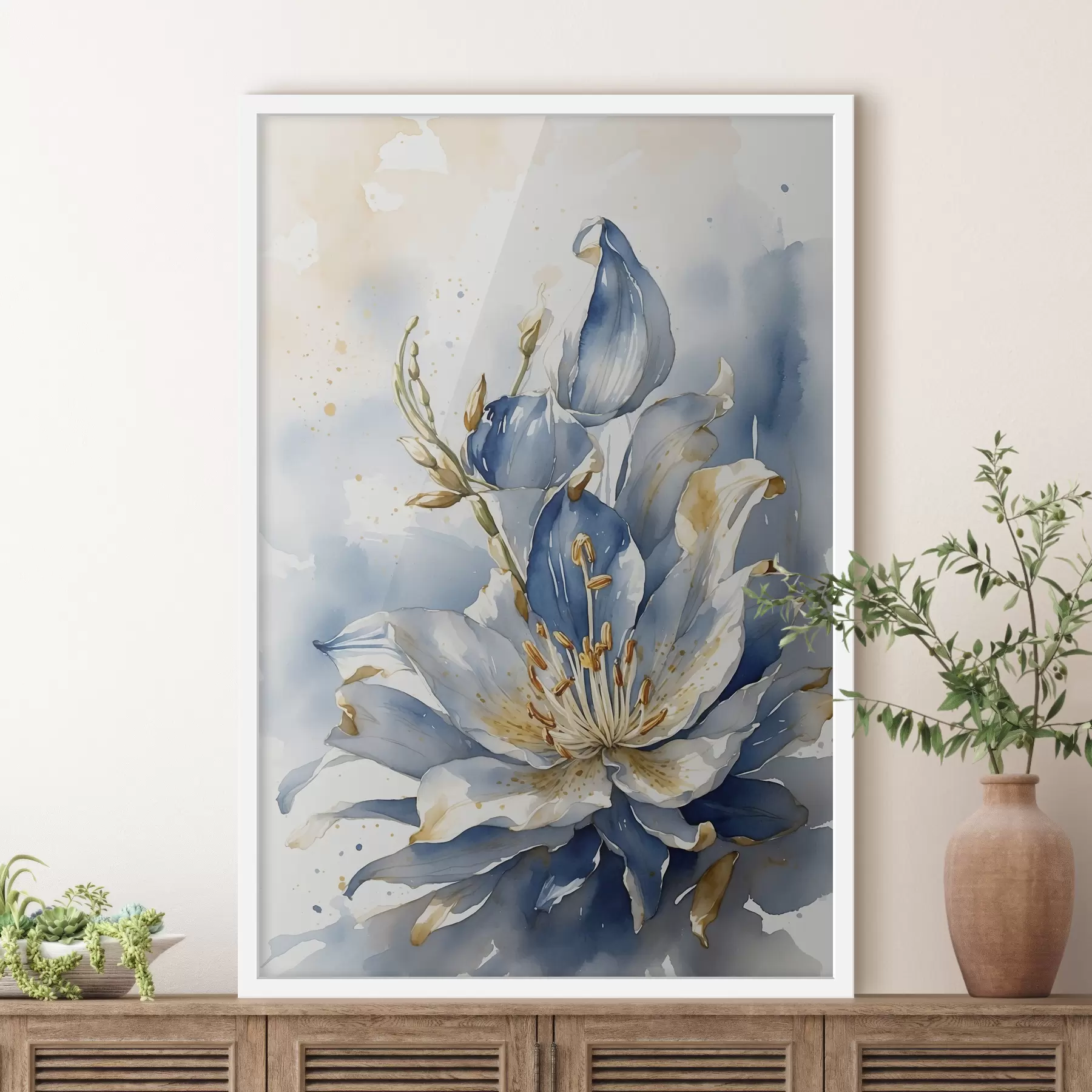Fototapete Blaue Lilie mit Aquarell f39872