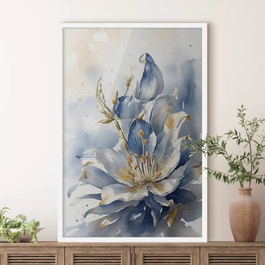 Fototapete Blaue Lilie mit Aquarell f39872