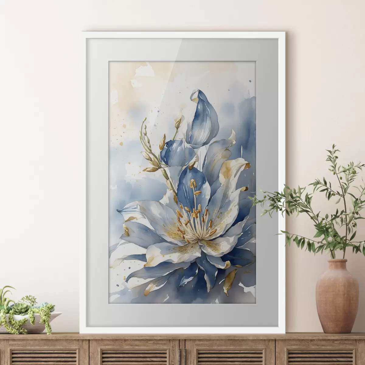 Poster Blaue Lilie mit Aquarell f39872