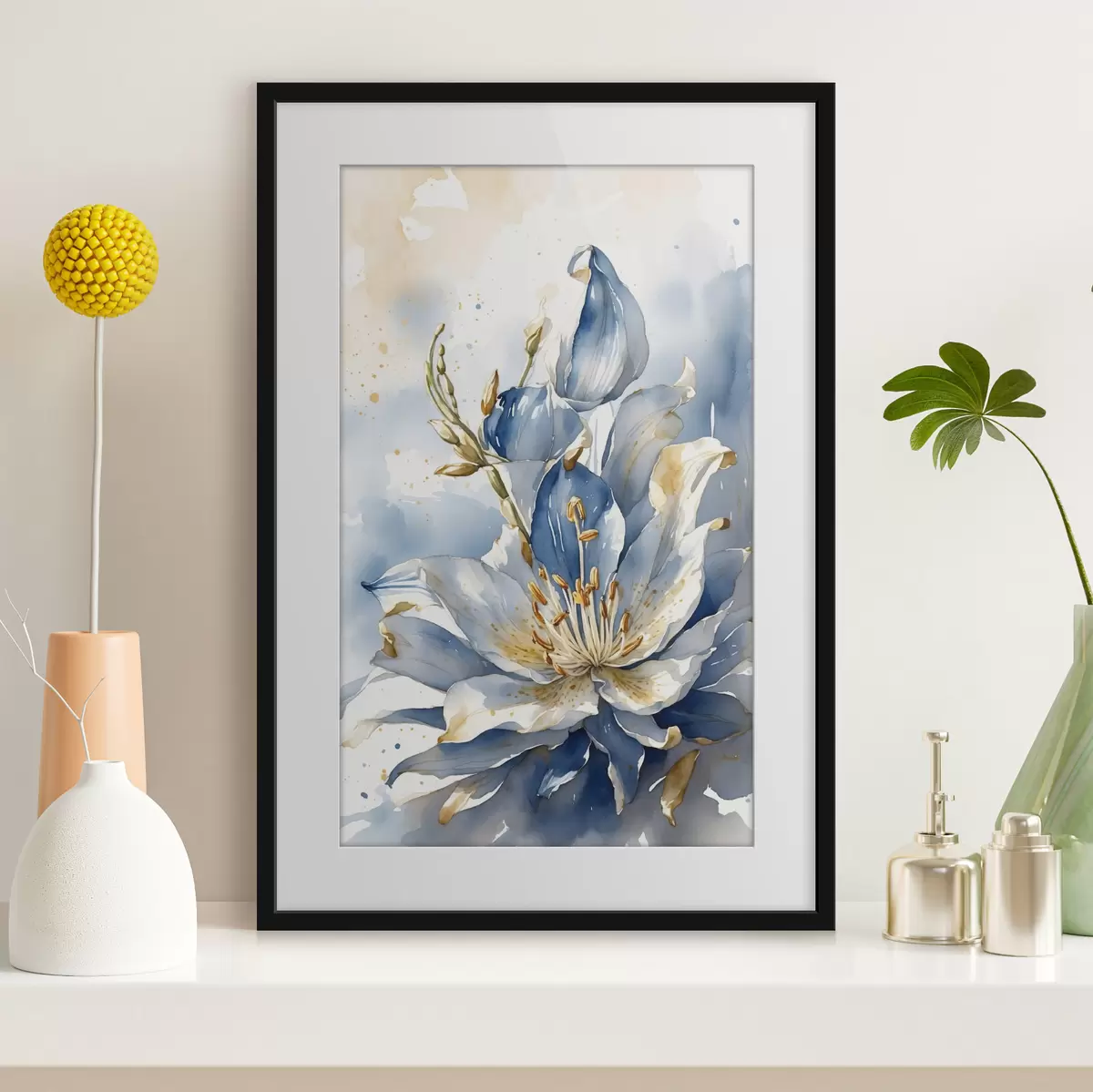 Poster Blaue Lilie mit Aquarell f39872