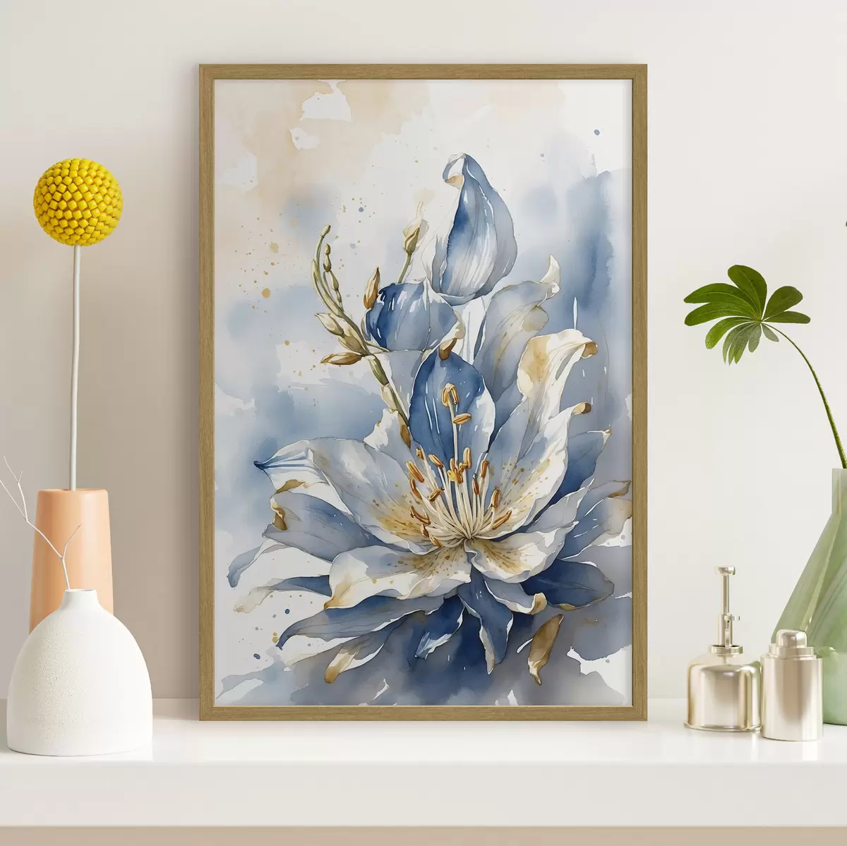 Poster Blaue Lilie mit Aquarell f39872