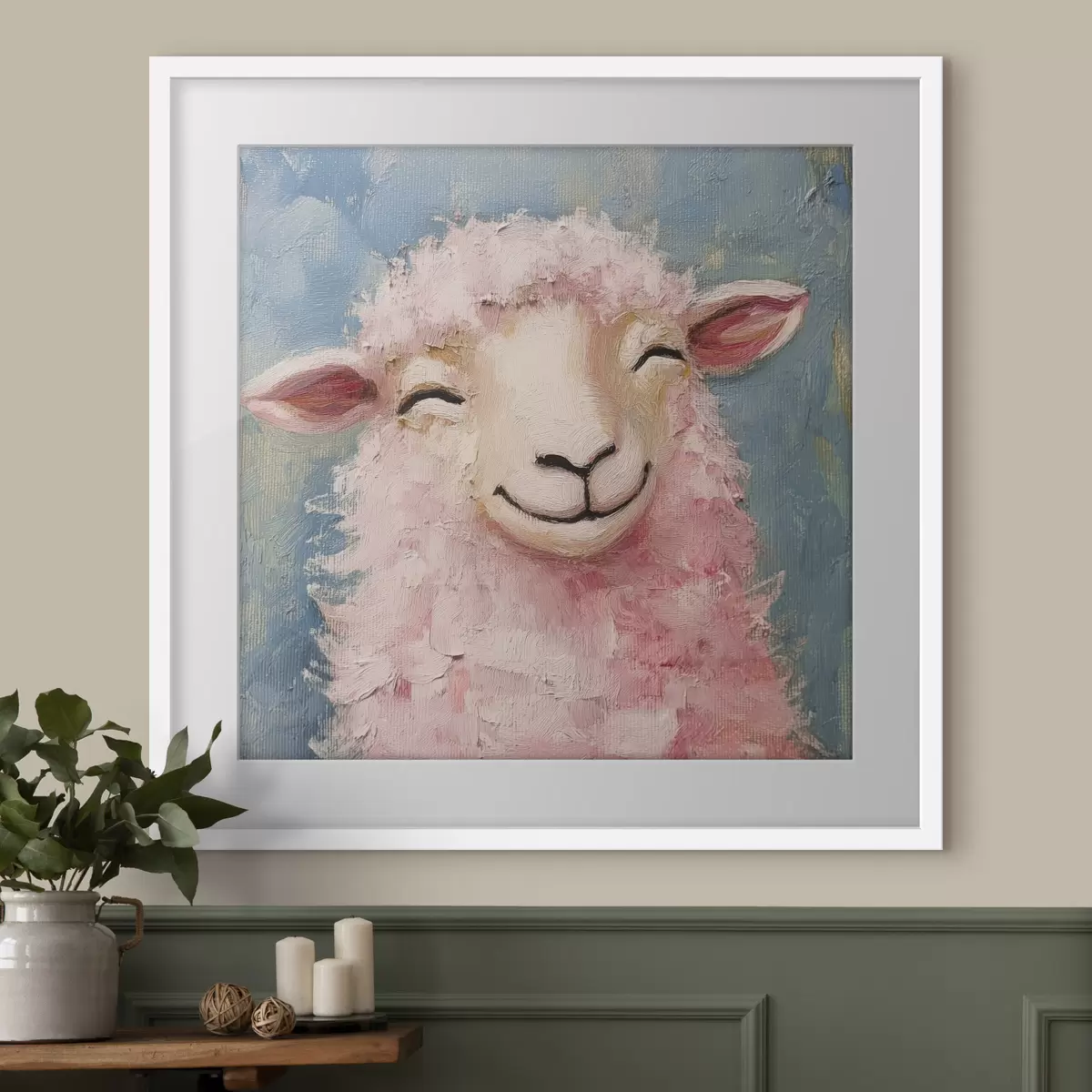 Poster Fröhlicher Widder mit rosa Wolle f39911