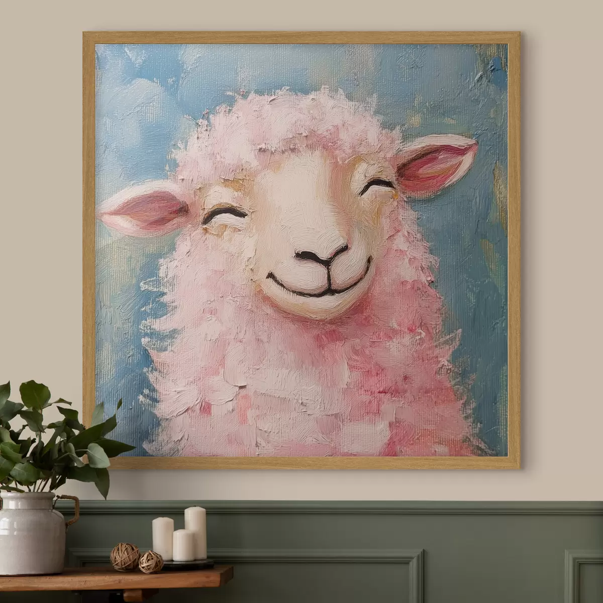 Poster Fröhlicher Widder mit rosa Wolle f39911