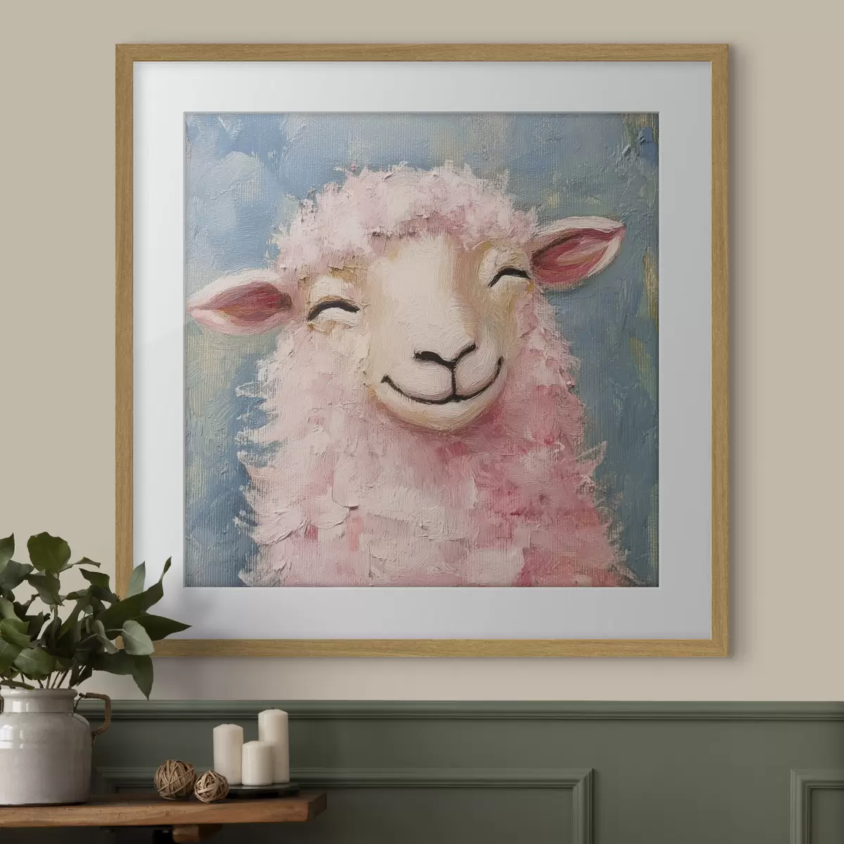 Poster Fröhlicher Widder mit rosa Wolle f39911