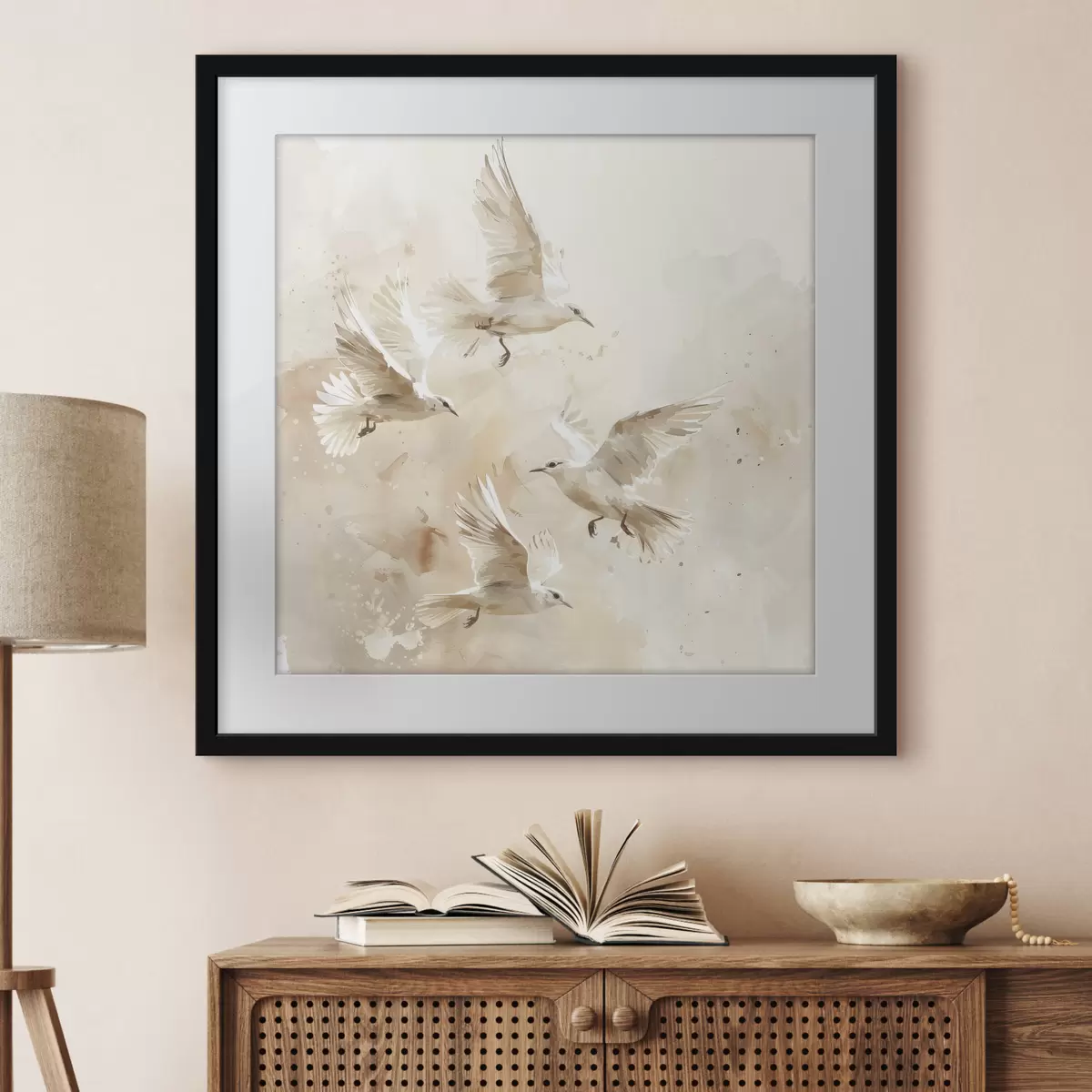 Poster Aquarell fliegende Vögel, zarte Pastellfarben, Abstraktion f39973