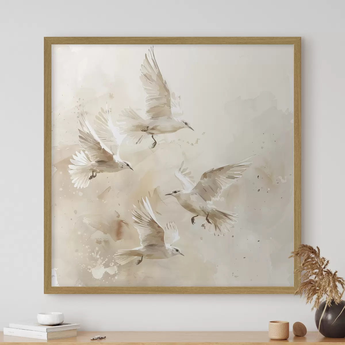 Poster Aquarell fliegende Vögel, zarte Pastellfarben, Abstraktion f39973